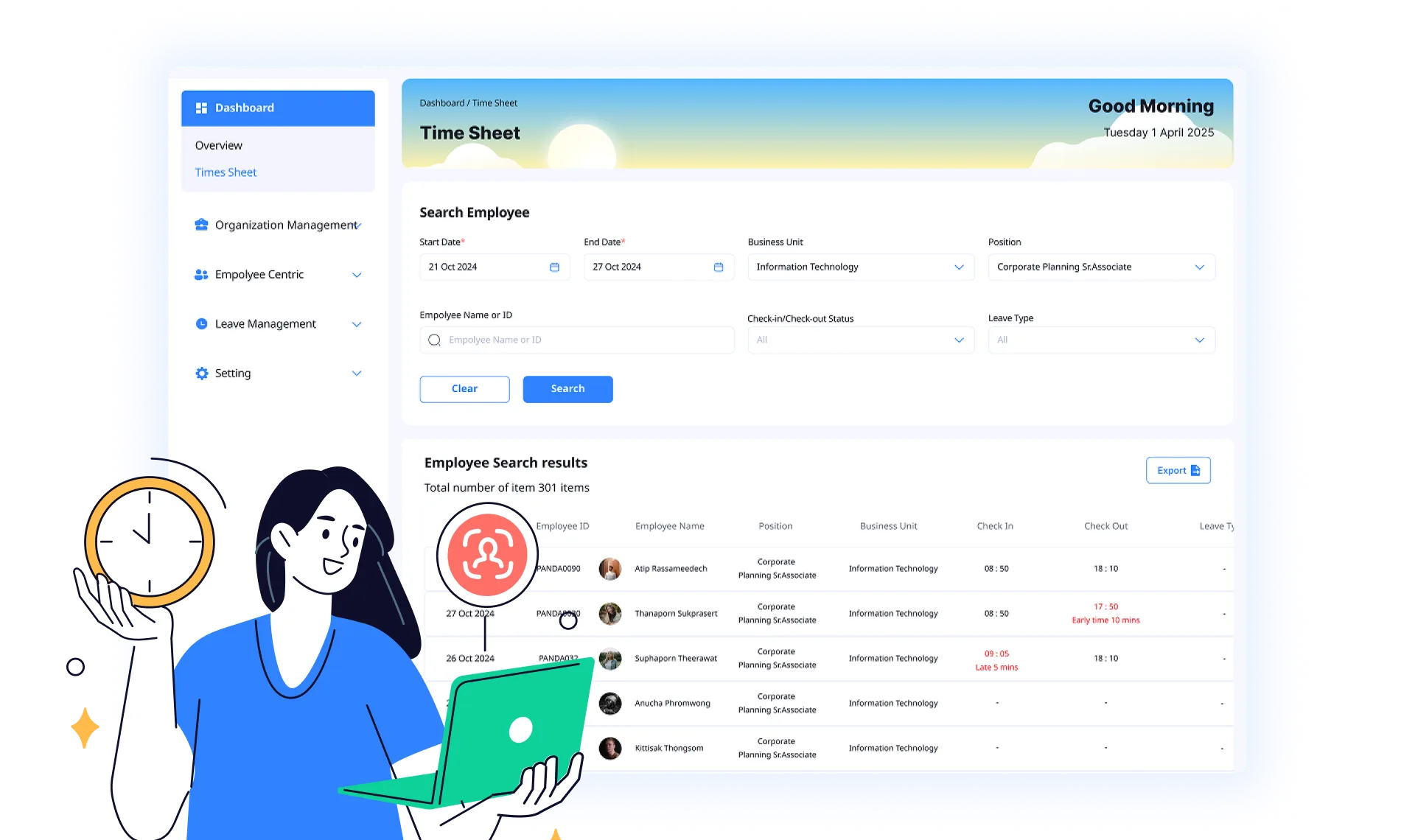 Time tracking via Face